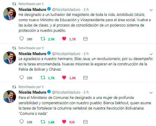 Tweets del Presidente Maduro